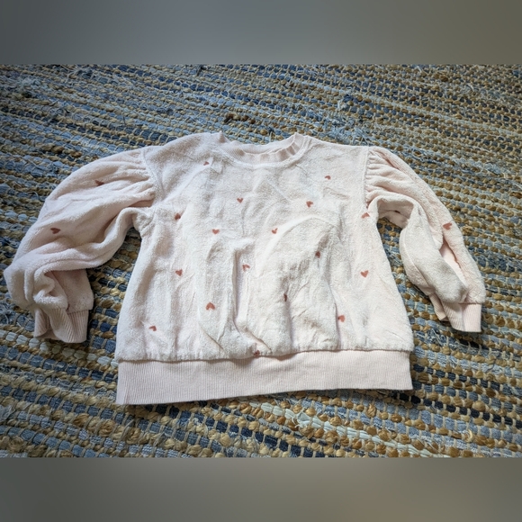 Pink Heart Terry Pullover 2T Puff Sleeve Cozy Valentine Toddler Sweater Sweatshi - Picture 2 of 7